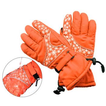 防风防寒手套秋冬季保暖抓绒全指登山运动滑雪骑行手套男女 雪花-橙色
