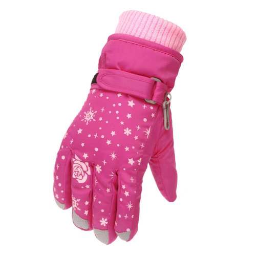 儿童滑雪手套韩版女童玫瑰花刺绣分指防寒玩雪冬季手套新款